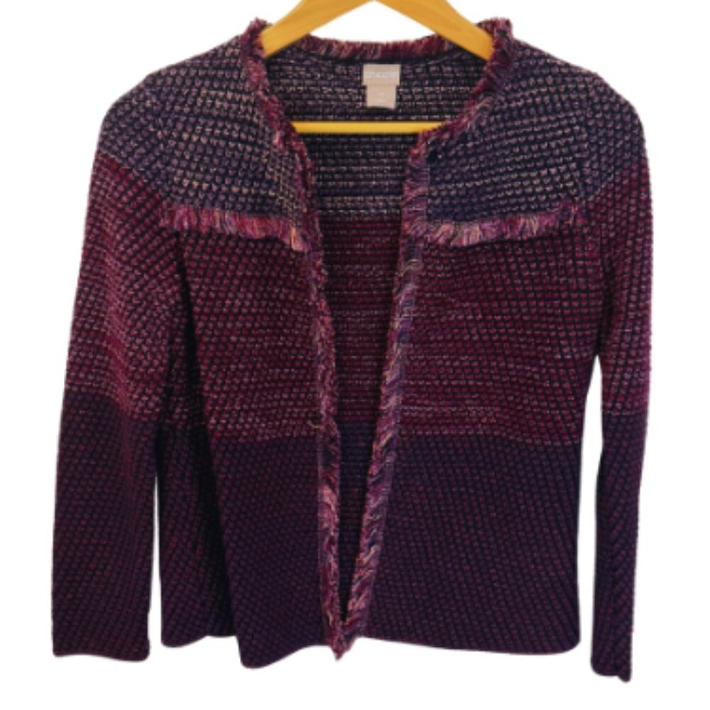 Chico's Designer Ombre Fringe Cardigan Boho Chic 0 Petite - Picture 2 of 7